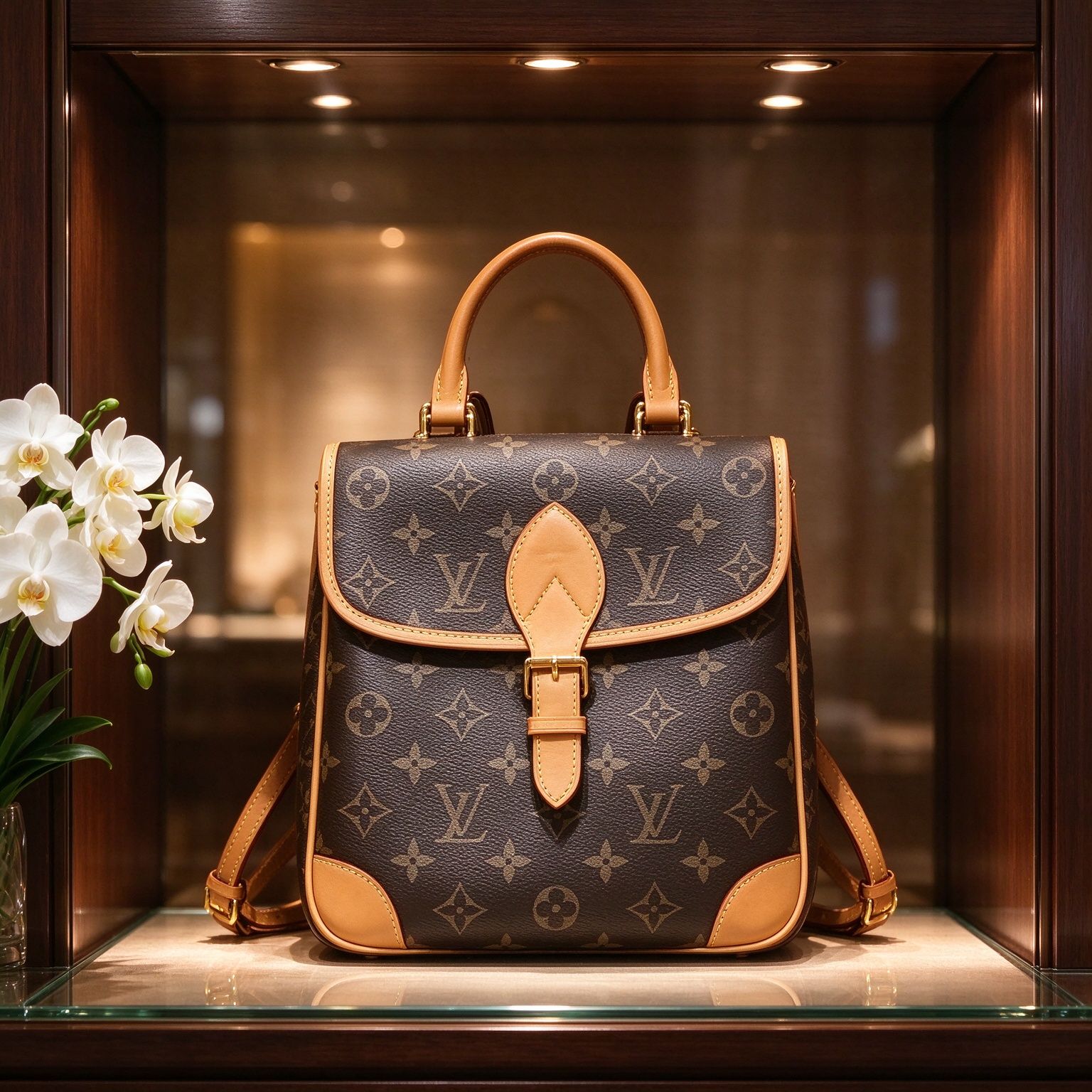 LV หลุยส์ Monogram กระเป๋าเป้สะพายหลัง Presbyopic Flap กระเป๋าถือหนังสีแทนผักสไตล์วินเทจกระเป๋าเป้สะพายหลังขนาดเล็กสำหรับผู้หญิง 图 6