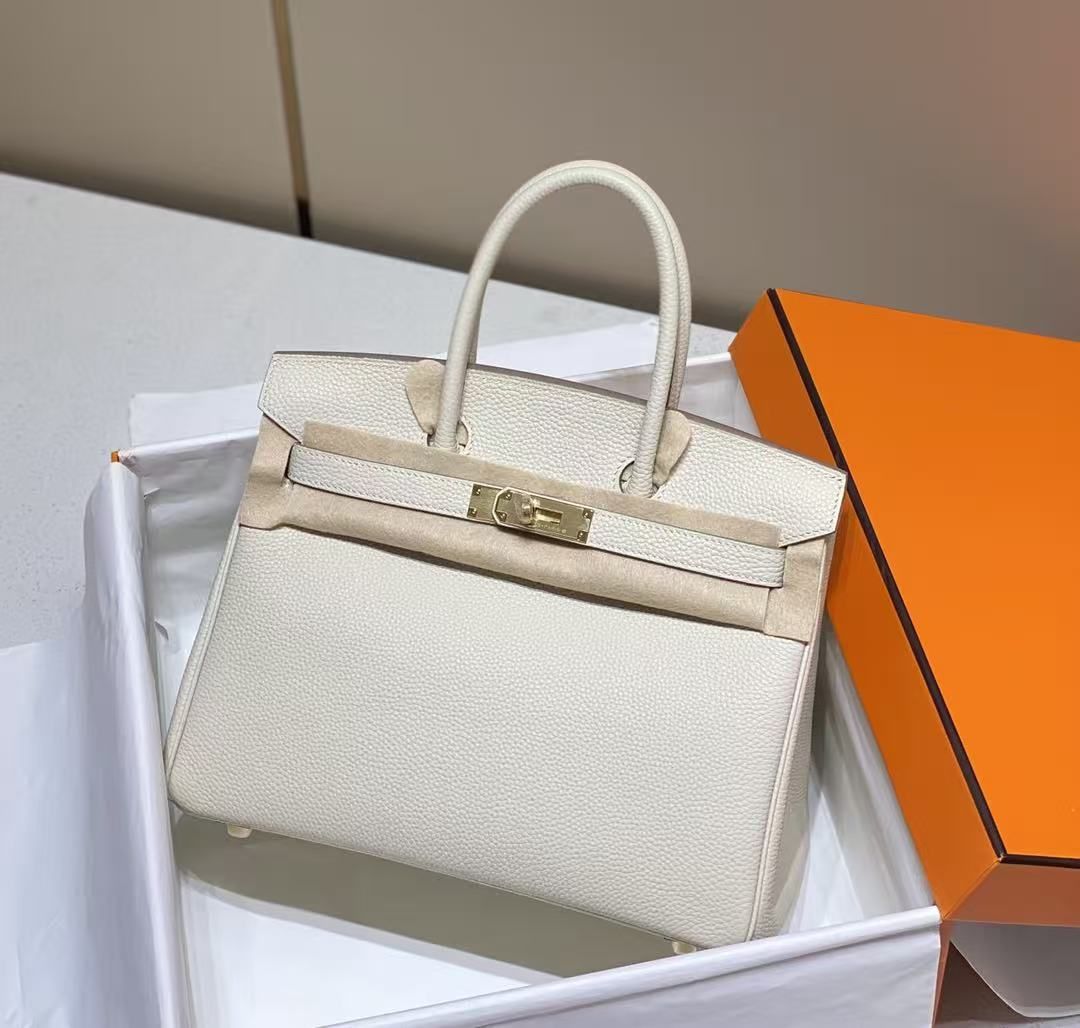 Birkin30 Handbag, Cream White Togo Calfskin with Gold Hardware, Classic Large Capacity Women Top Handle Bag 图 2