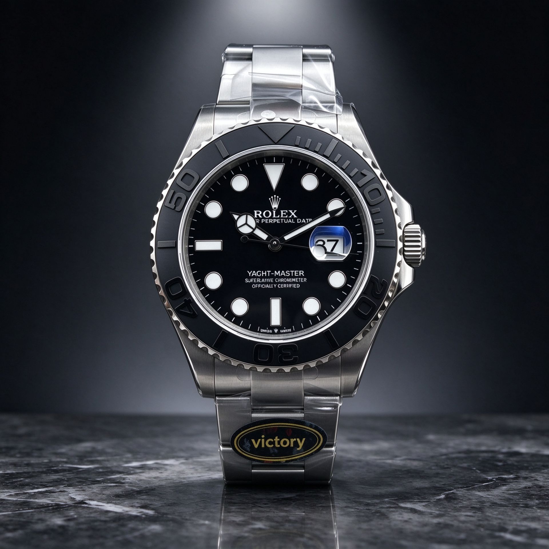 Black Plate Yacht Masters Fully Automatic Mechanical Men's 40mm Platinum Outer Rim Steel Band Business Sport Watch