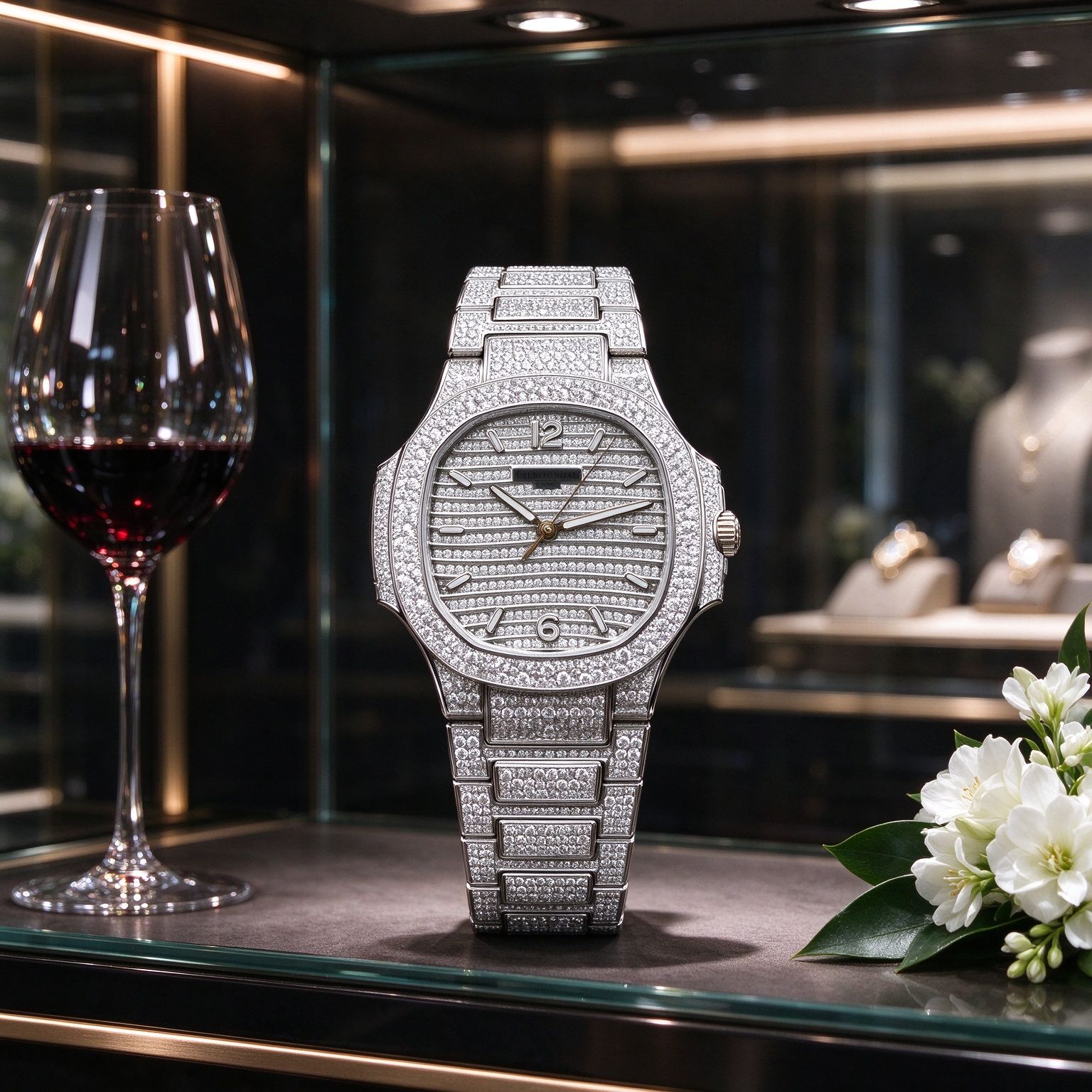 Patek Philippe Nautilus Full Diamond Dense Steel Band Automatic Ladies Watch