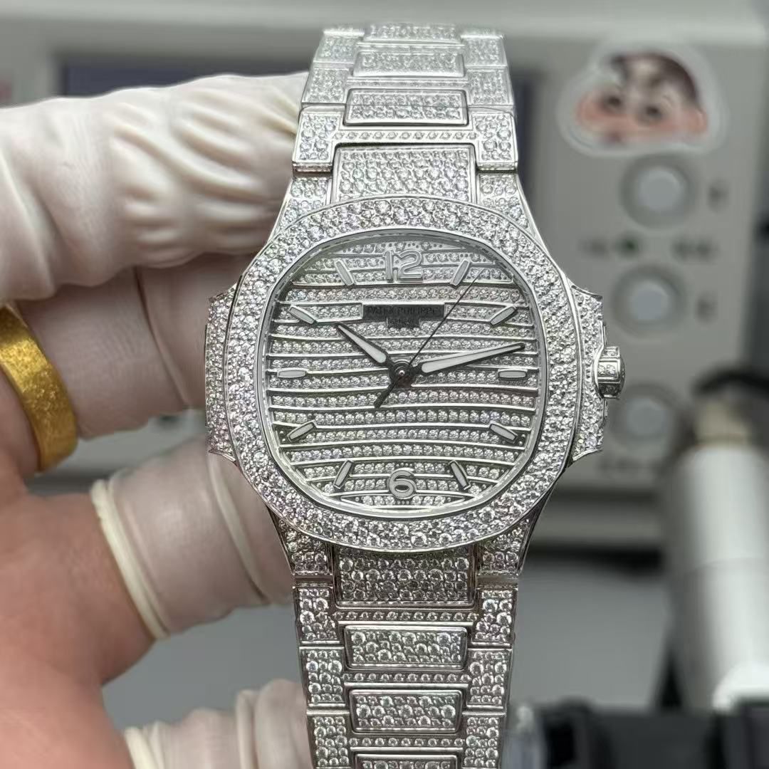 Patek Philippe Nautilus Full Diamond Dense Steel Band Automatic Ladies Watch