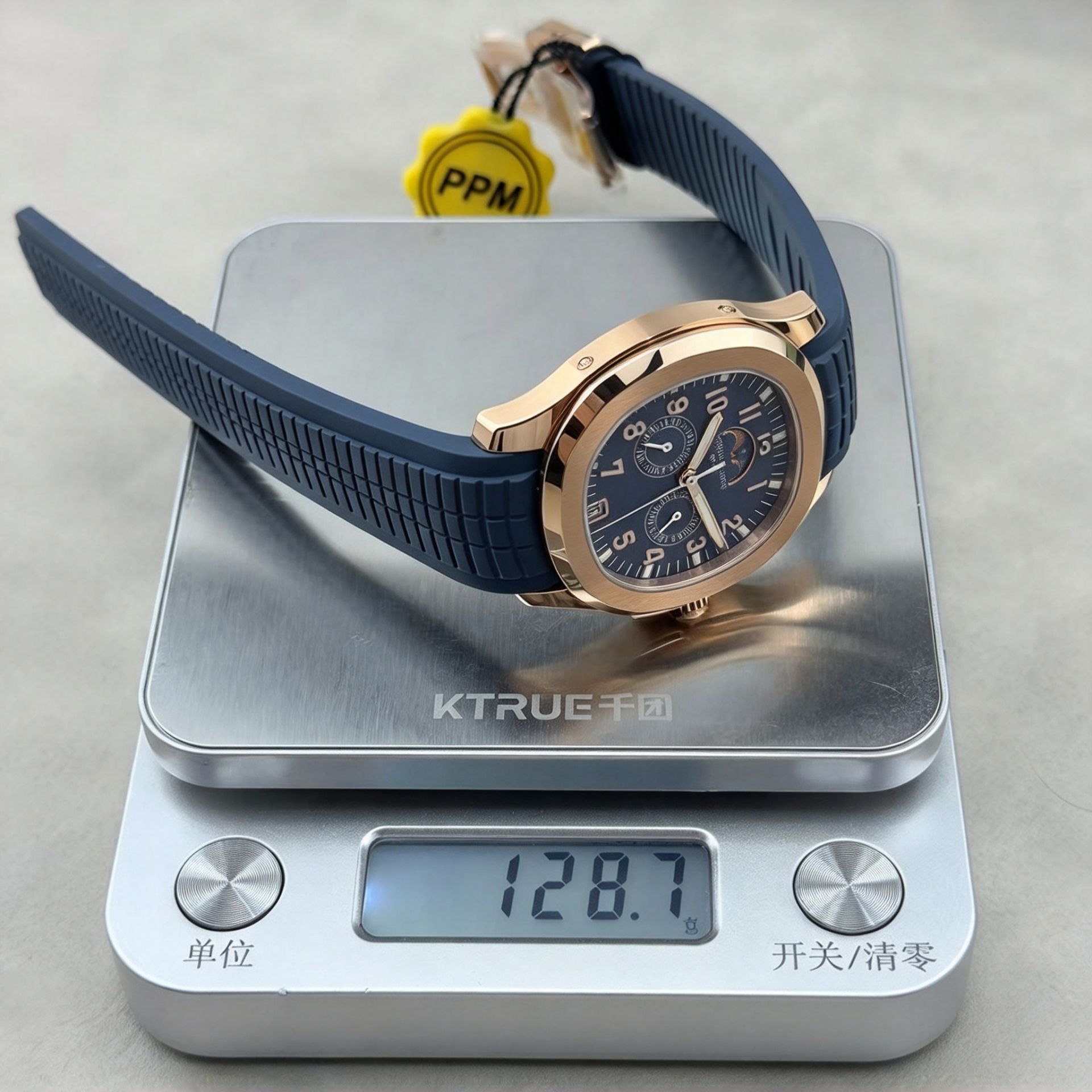 Rose Gold Calendar Moon Grenade Blue Disc Rubber Band Men's Luxury Sport Watch 图 9