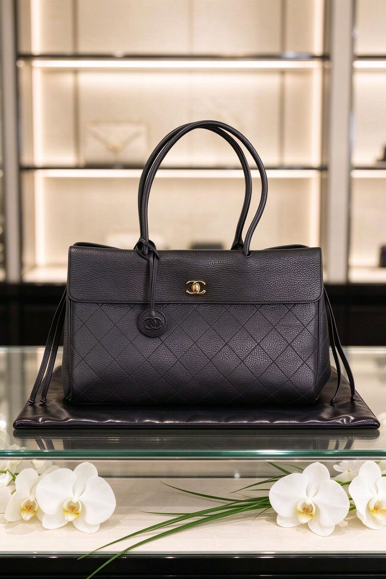 Classic Caviar Rhombus Tote Large Capacity Flip Handbag Women's Commuter Bag 图 4