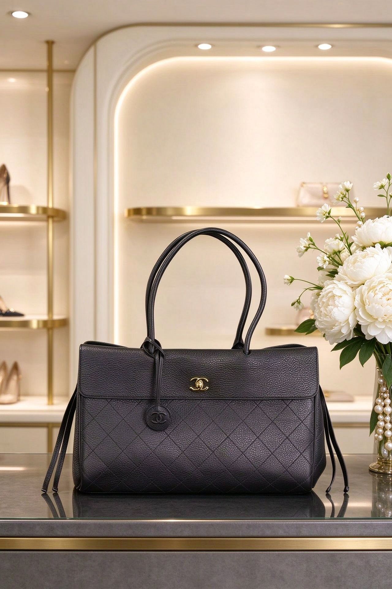 Classic Caviar Rhombus Tote Large Capacity Flip Handbag Women's Commuter Bag 图 5
