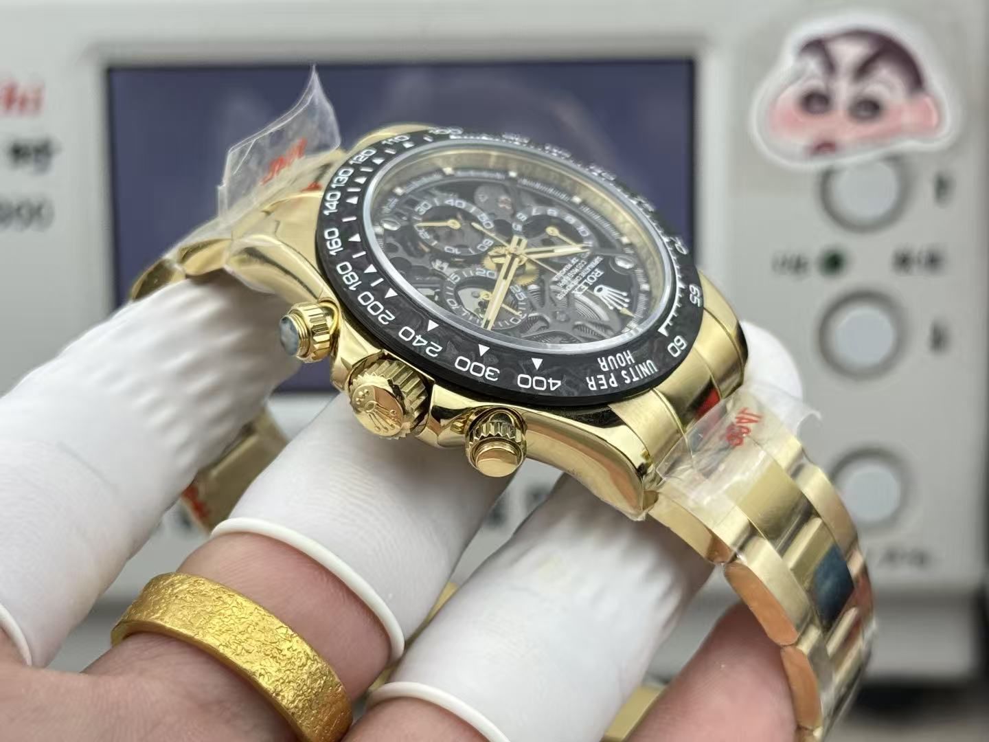 Chronograph Kerangka Pria Mewah Ringan  40mm Cincin kecepatan sabuk baja serba emas hitam jam tangan pria kuarsa olahraga bisnis 图 7