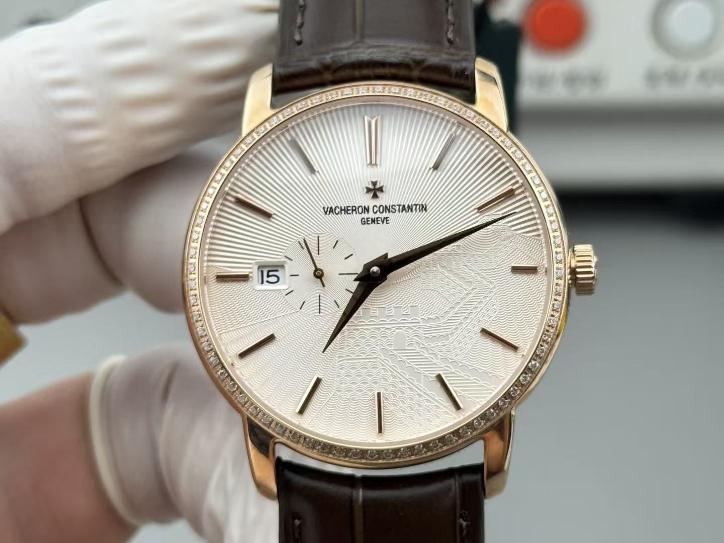 38mm Unisex Ultra-thin Automatic Dress Watch Handmade Great Wall Carved Milk White Plate Small Three Needle Crocodile Leather Belt Men's and Women's Watch 图 5