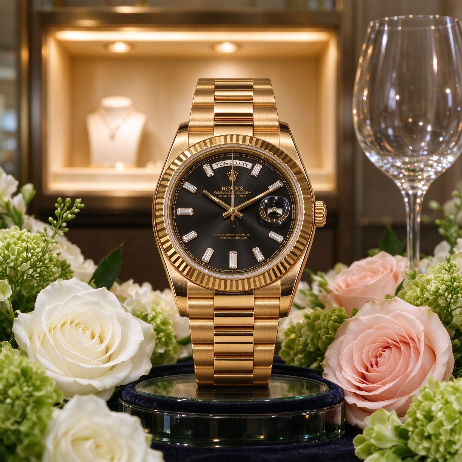 Jam Tangan Kalendar Ahad Lelaki Mewah  40mm Jam Tangan Kuarza Lelaki Perniagaan Label Berlian Cincin Gigi Anjing