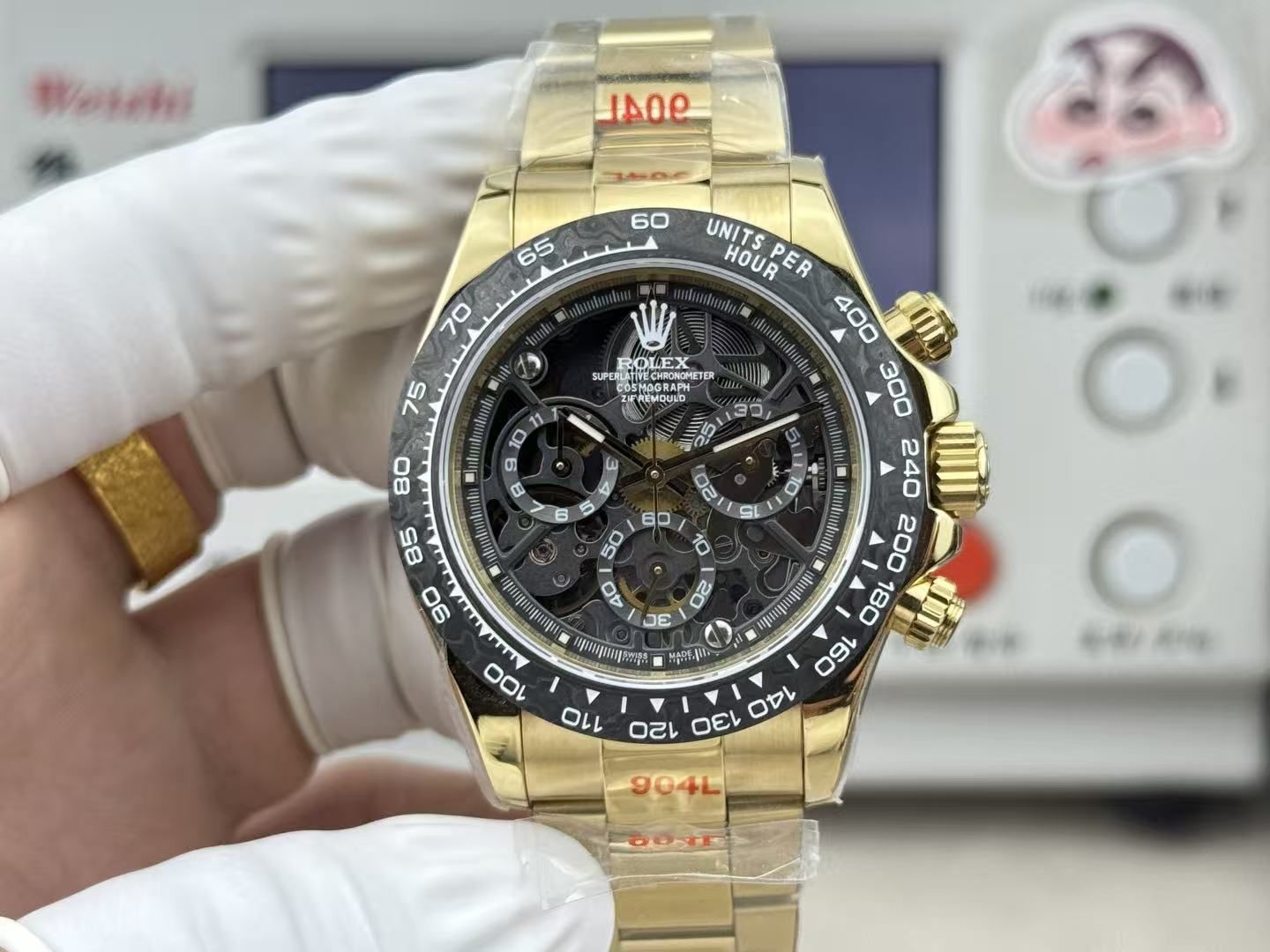 Chronograph Kerangka Pria Mewah Ringan  40mm Cincin kecepatan sabuk baja serba emas hitam jam tangan pria kuarsa olahraga bisnis