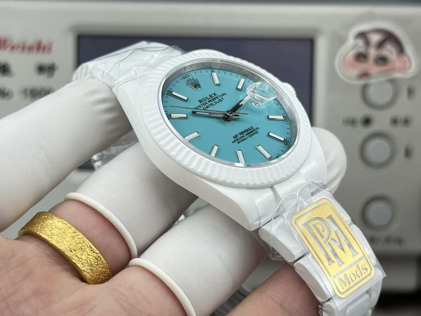 Light luxury white ceramic automatic men's watch 40mm light blue dial calendar display business casual men's watch 图 6