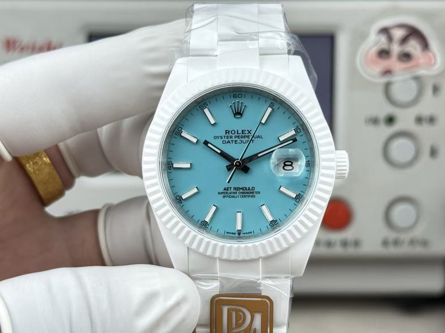 Light luxury white ceramic automatic men's watch 40mm light blue dial calendar display business casual men's watch