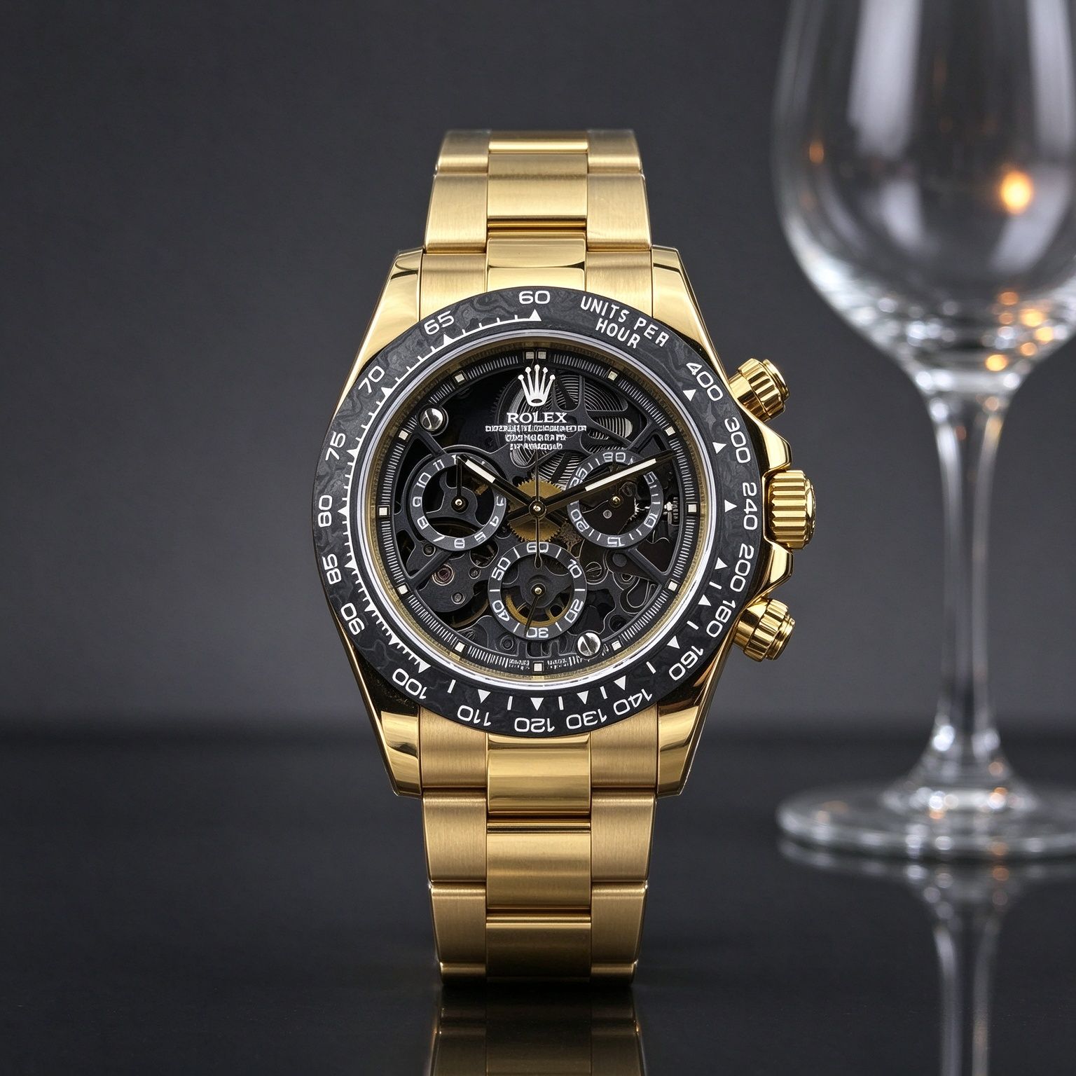 Kronograf Rangka Lelaki Mewah Ringan 40mm Cincin kelajuan tali pinggang emas hitam semua keluli perniagaan sukan jam tangan lelaki kuarza