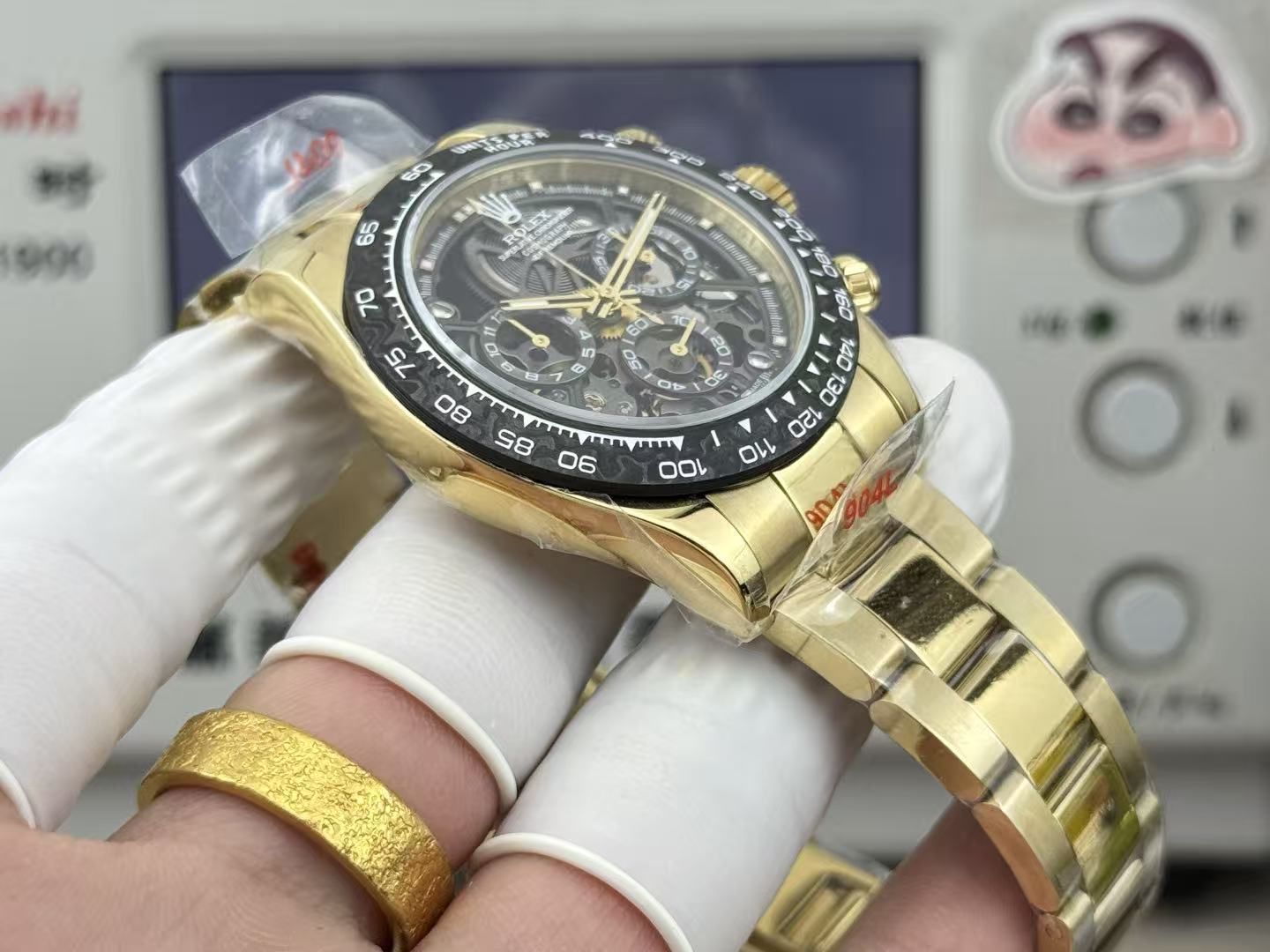 Chronograph Kerangka Pria Mewah Ringan  40mm Cincin kecepatan sabuk baja serba emas hitam jam tangan pria kuarsa olahraga bisnis 图 6
