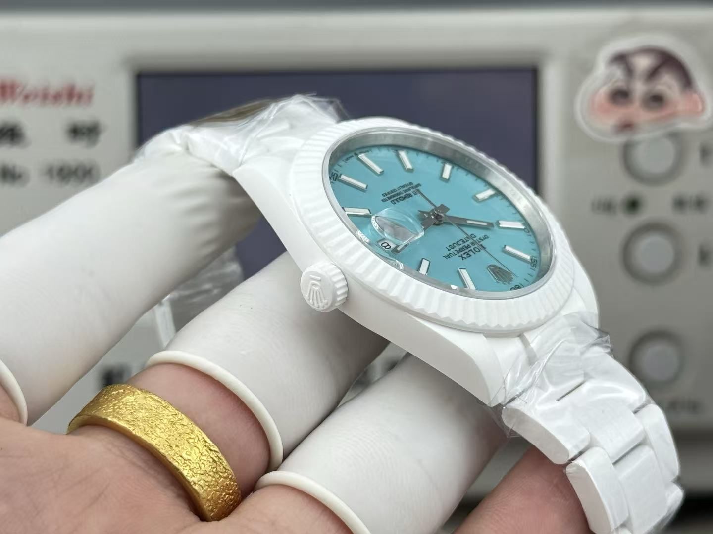 Light luxury white ceramic automatic men's watch 40mm light blue dial calendar display business casual men's watch 图 5