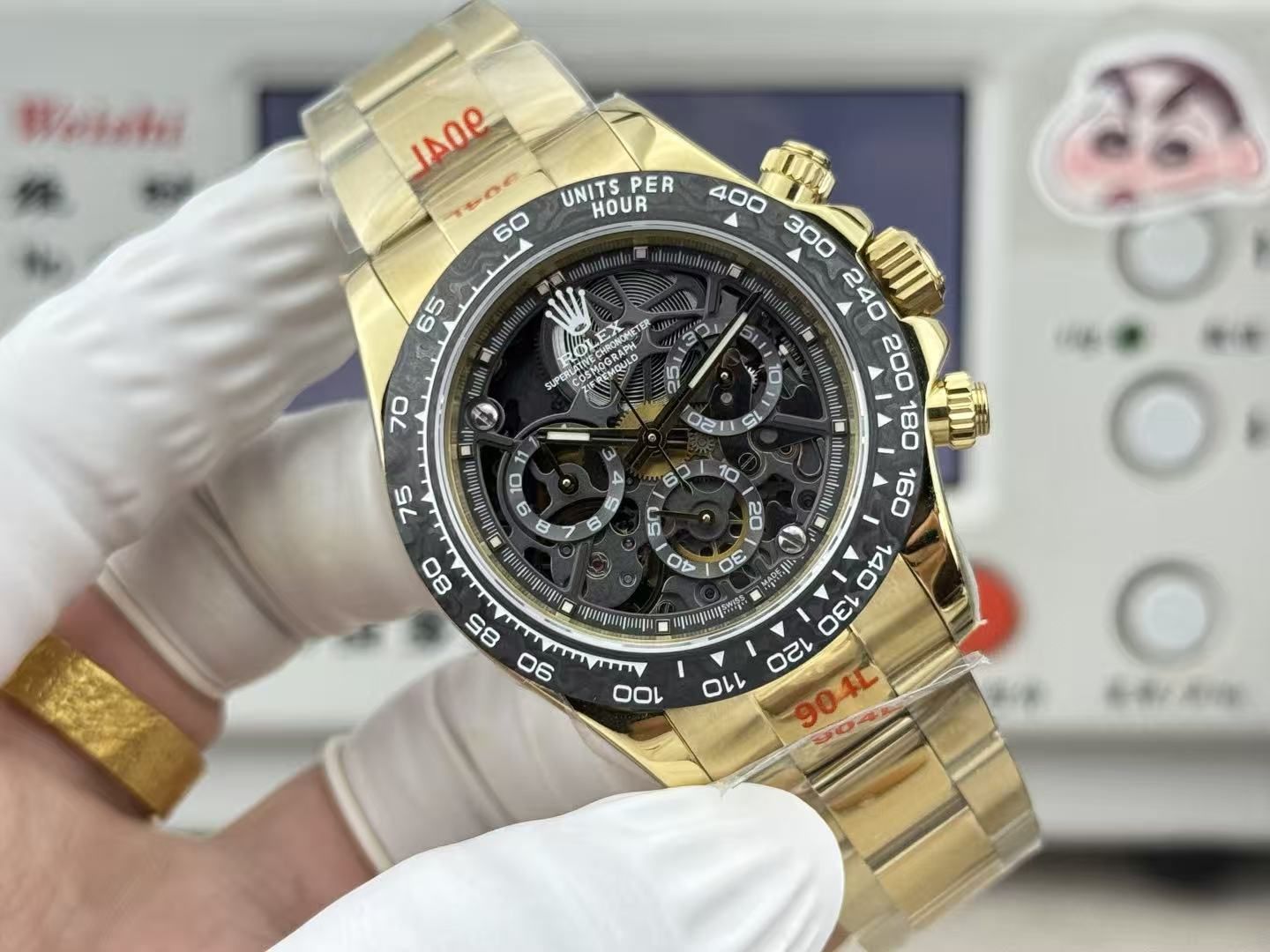 Chronograph Kerangka Pria Mewah Ringan  40mm Cincin kecepatan sabuk baja serba emas hitam jam tangan pria kuarsa olahraga bisnis 图 5
