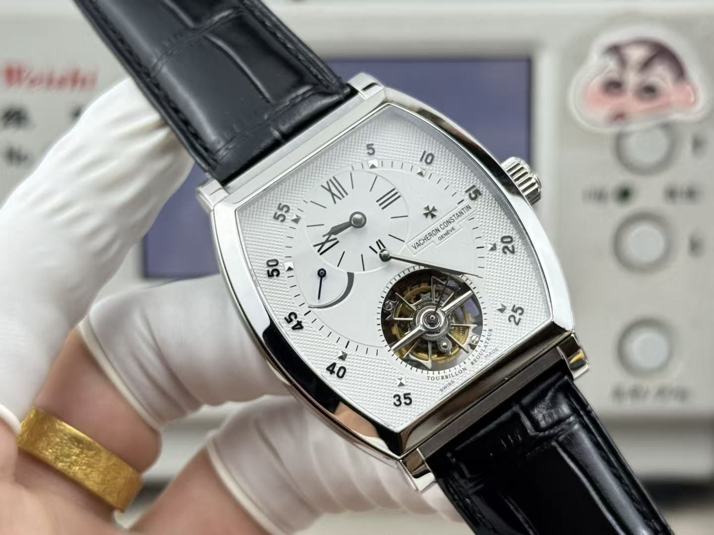 Vacheron Constantin Keg Type Manual Winding Tourbillon Mechanical Three Needle First Line Men's Formal Watch Crocodile Leather Belt 图 2