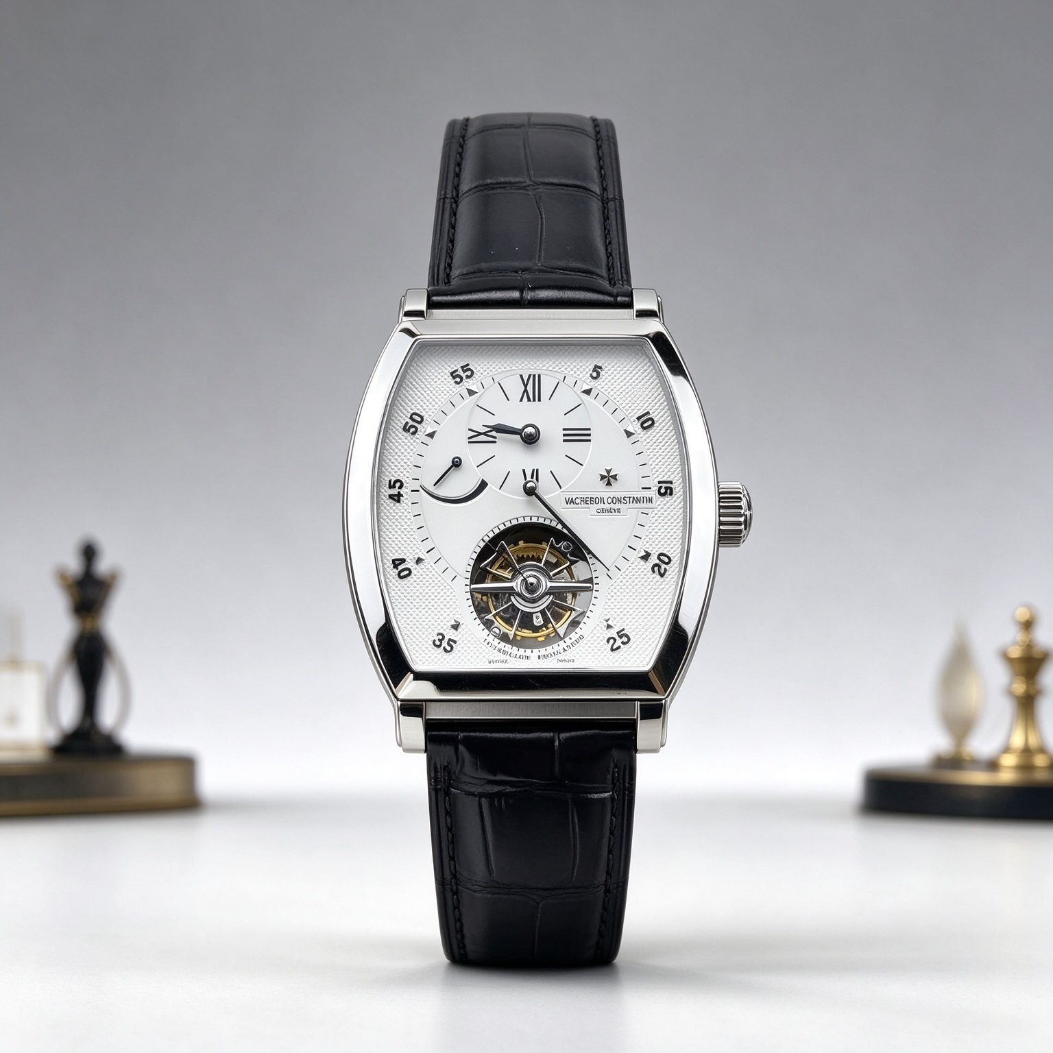 Vacheron Constantin Jenis Keg Manual Penggulungan Tourbillon Mekanikal Tiga Jarum Garis Pertama Lelaki Jam Tangan Formal Tali Pinggang Kulit Buaya