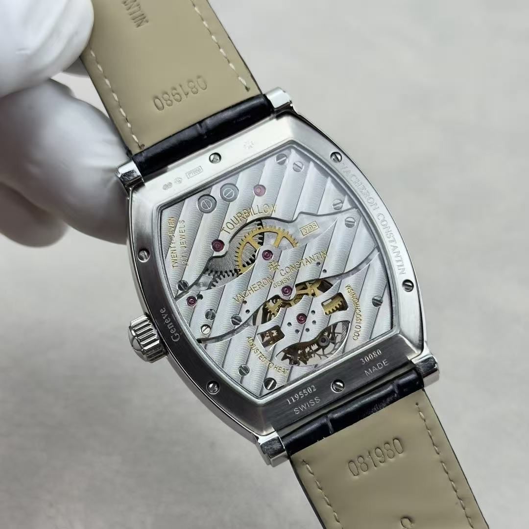 Vacheron Constantin Keg Type Manual Winding Tourbillon Mechanical Three Needle First Line Men's Formal Watch Crocodile Leather Belt 图 6