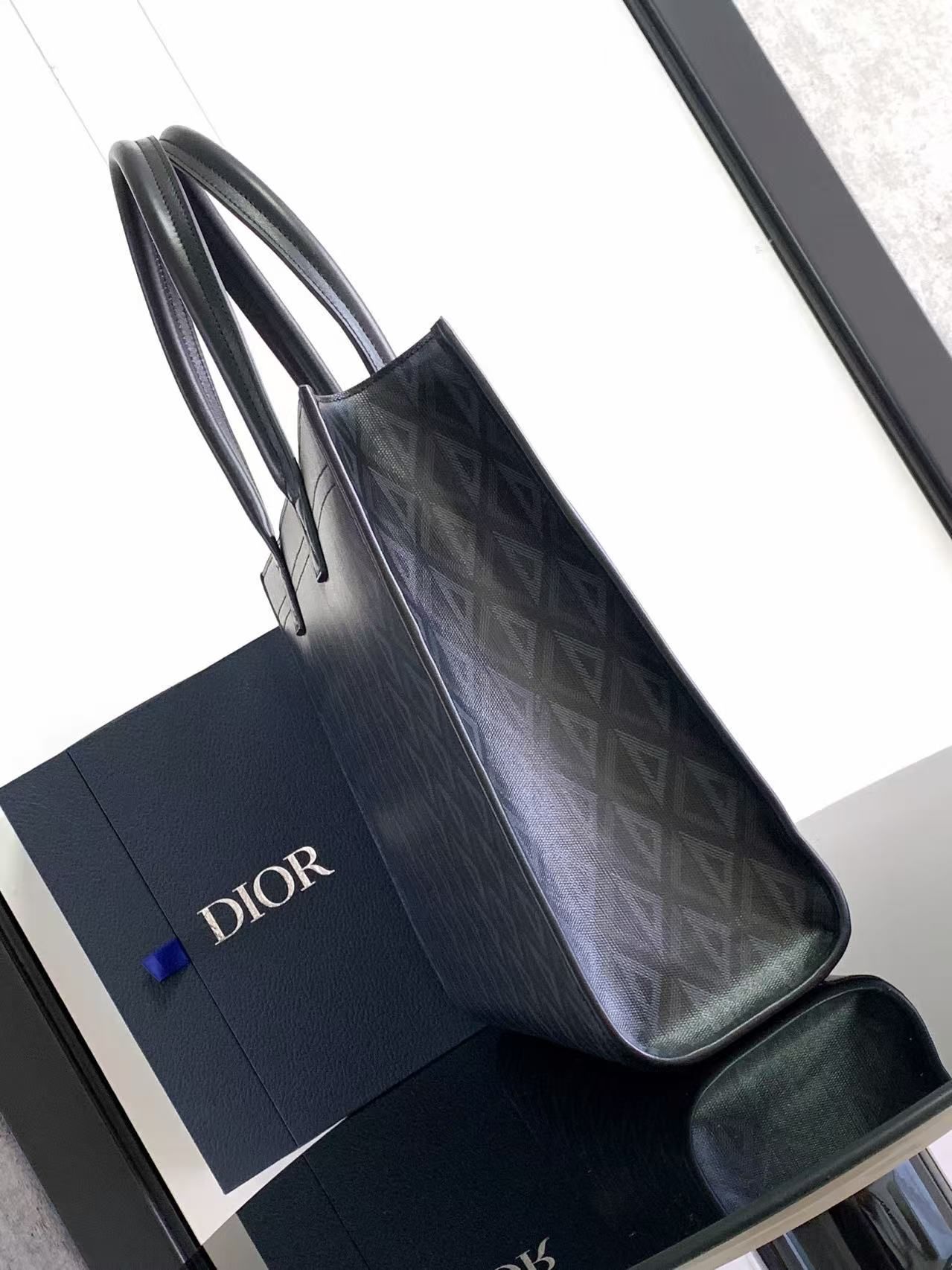 Dior Safari beg tote lelaki CD Diamond Beg tangan kanvas berlian hitam Beg komputer riba perniagaan 图 4