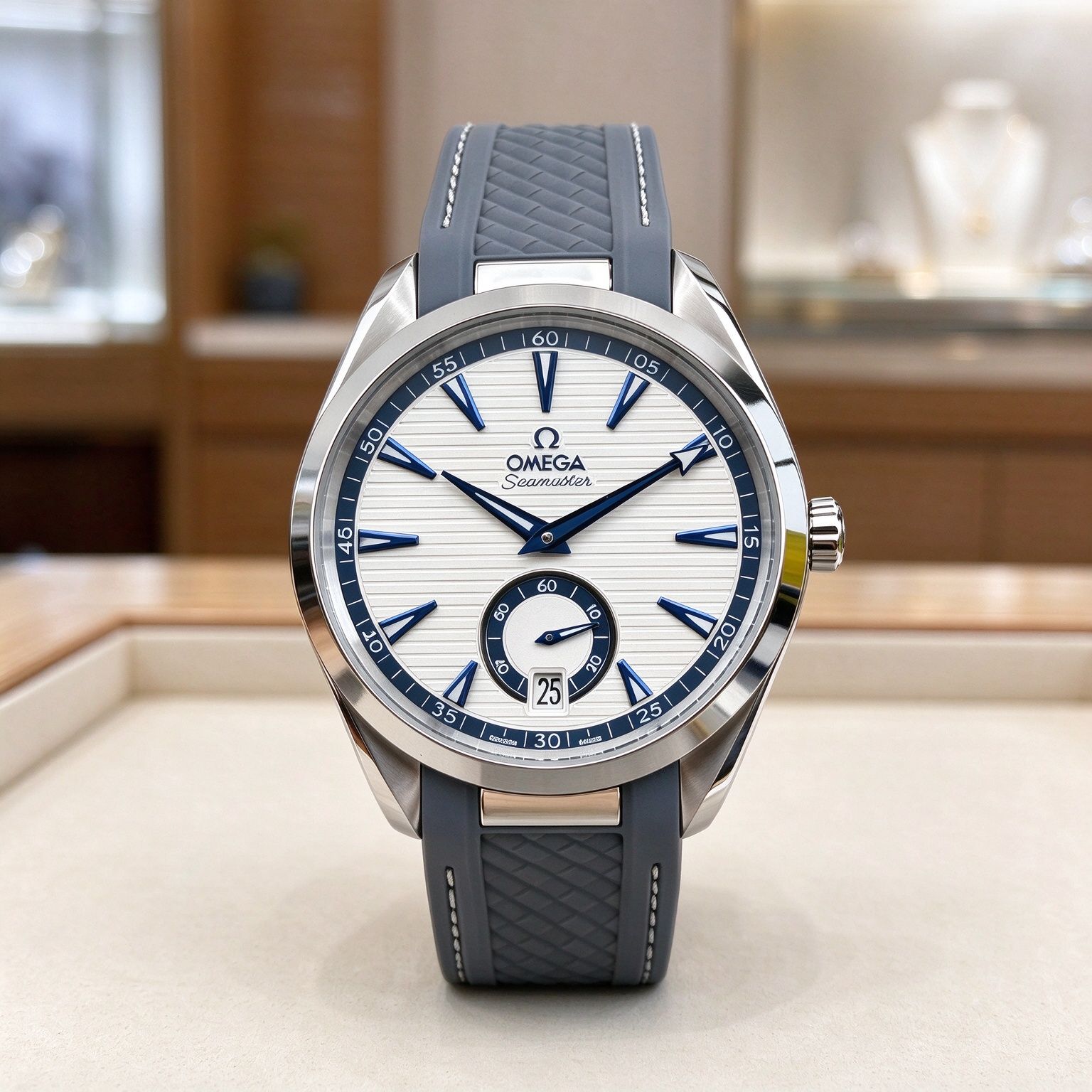Omega Seamaster Aqua Terra Jam tangan detik kecil cakera putih untuk lelaki Jam tangan sukan perniagaan gelang getah