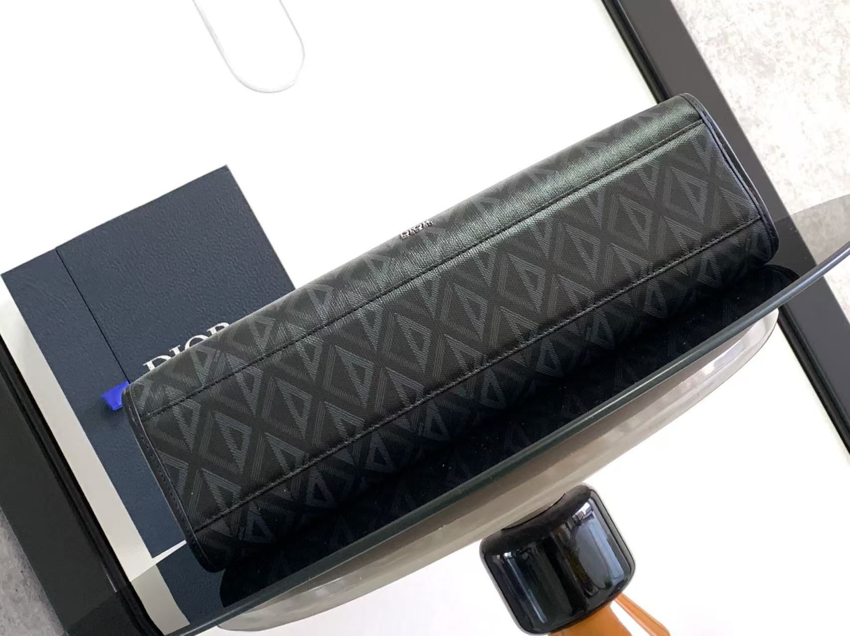 Dior Safari beg tote lelaki CD Diamond Beg tangan kanvas berlian hitam Beg komputer riba perniagaan 图 3