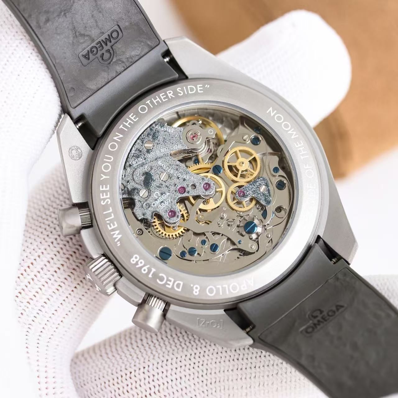 Omega Speedmaster Lunar Meteorite Disc Lelaki Automatik Chronograph Grey Rubber Band Speedometer Watch 图 5