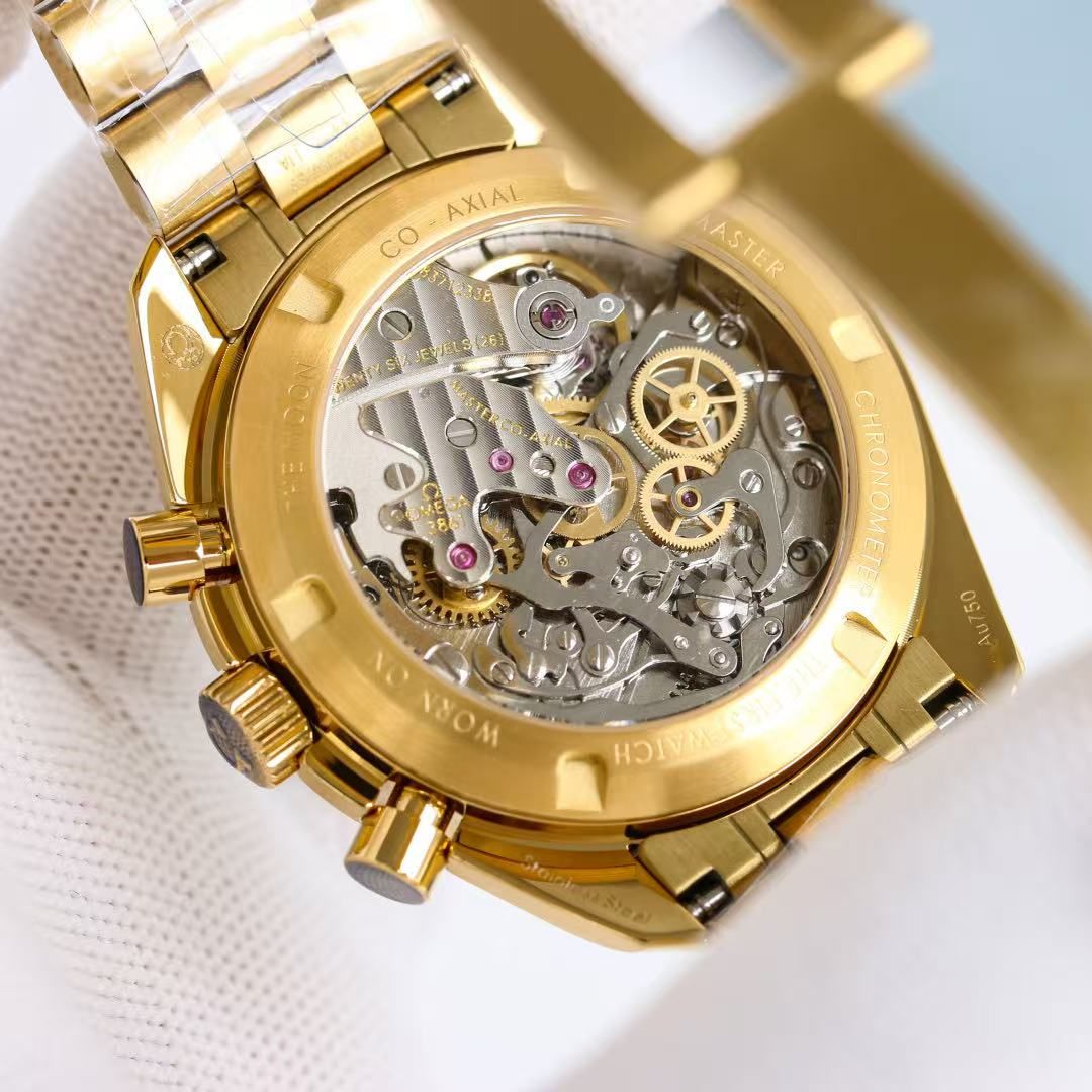 นาฬิกา Omega Speedmaster Men's Automatic Chronograph Green Dial Gold Case นาฬิกามาตรวัดความเร็วสายเหล็กสีทอง 图 7