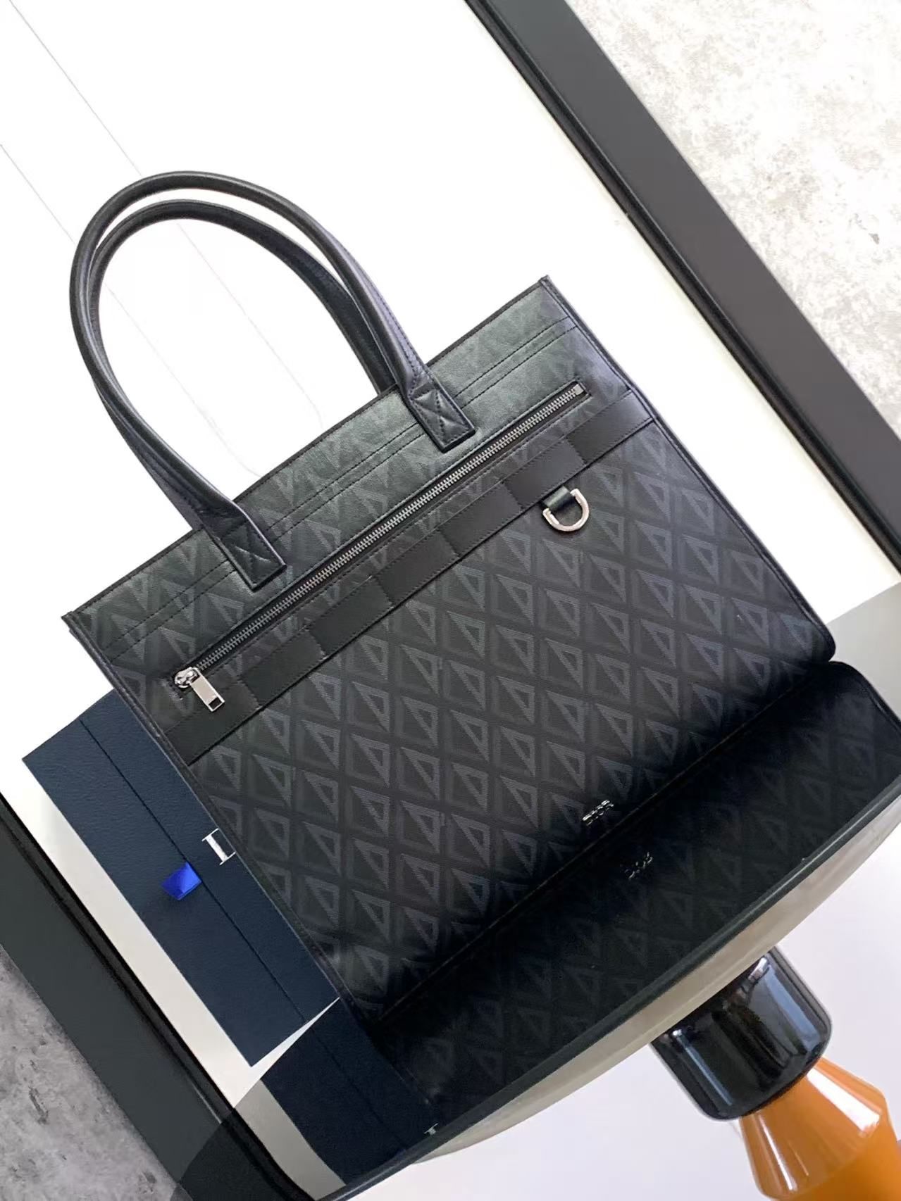 Dior Safari beg tote lelaki CD Diamond Beg tangan kanvas berlian hitam Beg komputer riba perniagaan