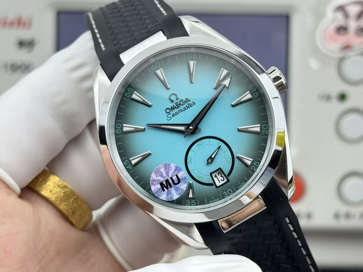 오메가 씨마스터  Aqua   Terra   150 남성용 오토매틱 그라데이션 터키석 다이얼 블랙 고무줄 시계 图 4