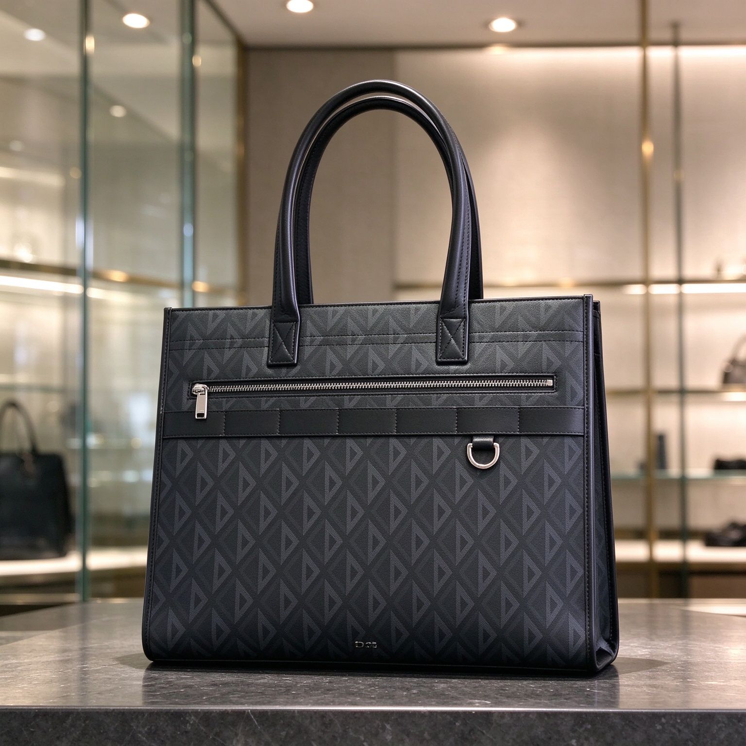 Dior Safari beg tote lelaki CD Diamond Beg tangan kanvas berlian hitam Beg komputer riba perniagaan
