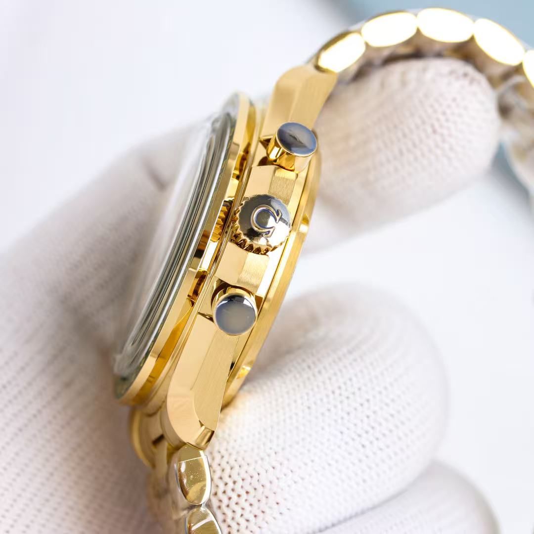 นาฬิกา Omega Speedmaster Men's Automatic Chronograph Green Dial Gold Case นาฬิกามาตรวัดความเร็วสายเหล็กสีทอง 图 5