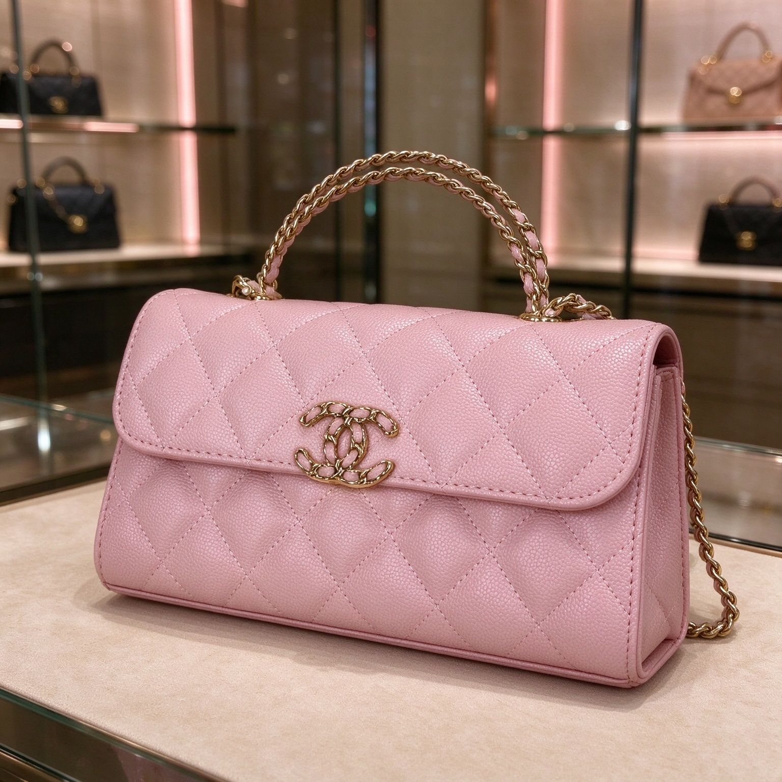 Chanel Light Luxury Caviar Rhombus Small Square Bag Women's Woven Chain Handbag Crossbody Flip Bag Multicolor 图 2