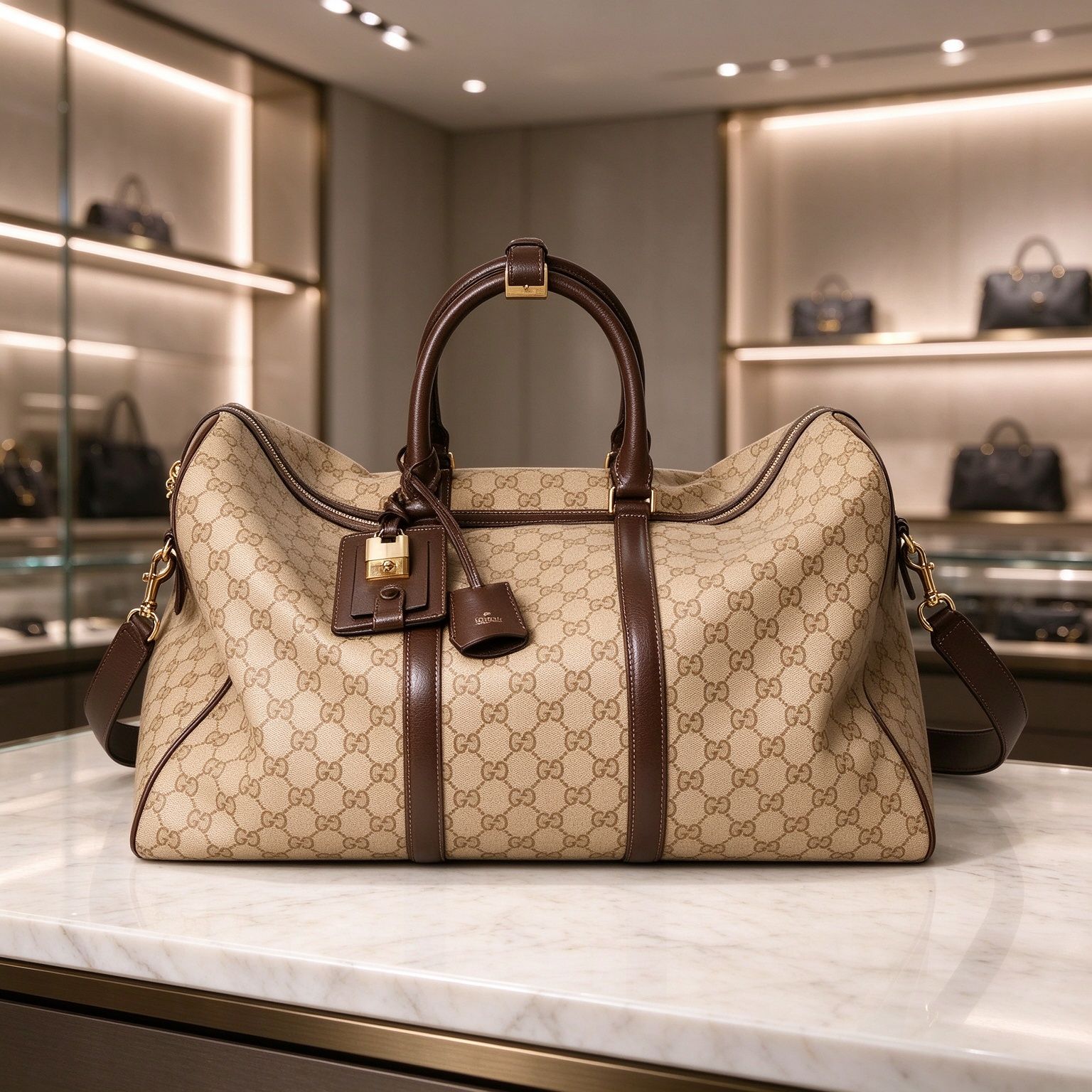 Gucci Spot Men's Vintage Print Travel Bag 2026 New Large Capacity Handheld Crossbody Bag, Black & Beige 2 Colors Available 图 3