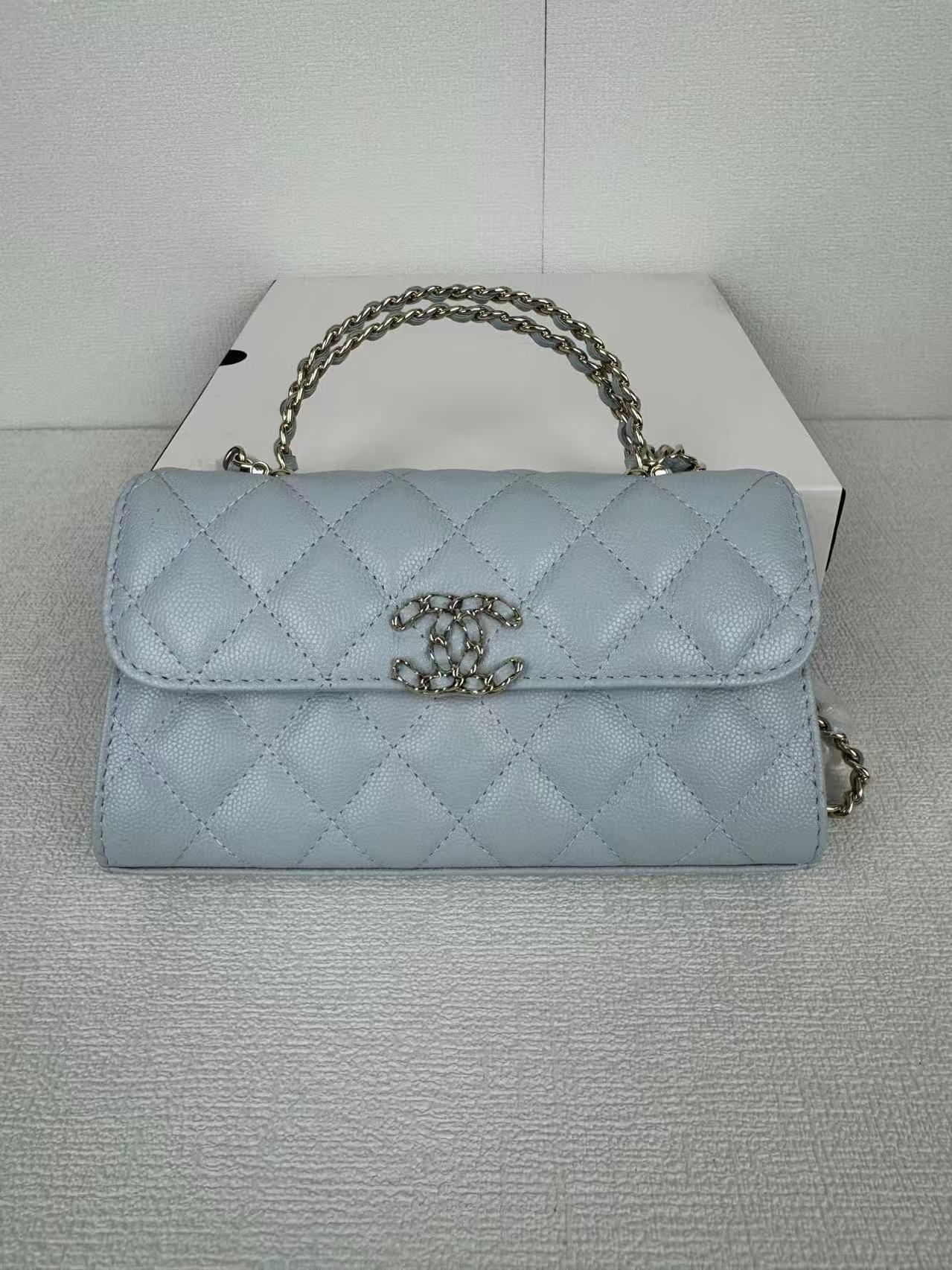 Chanel Light Luxury Caviar Rhombus Small Square Bag Women's Woven Chain Handbag Crossbody Flip Bag Multicolor