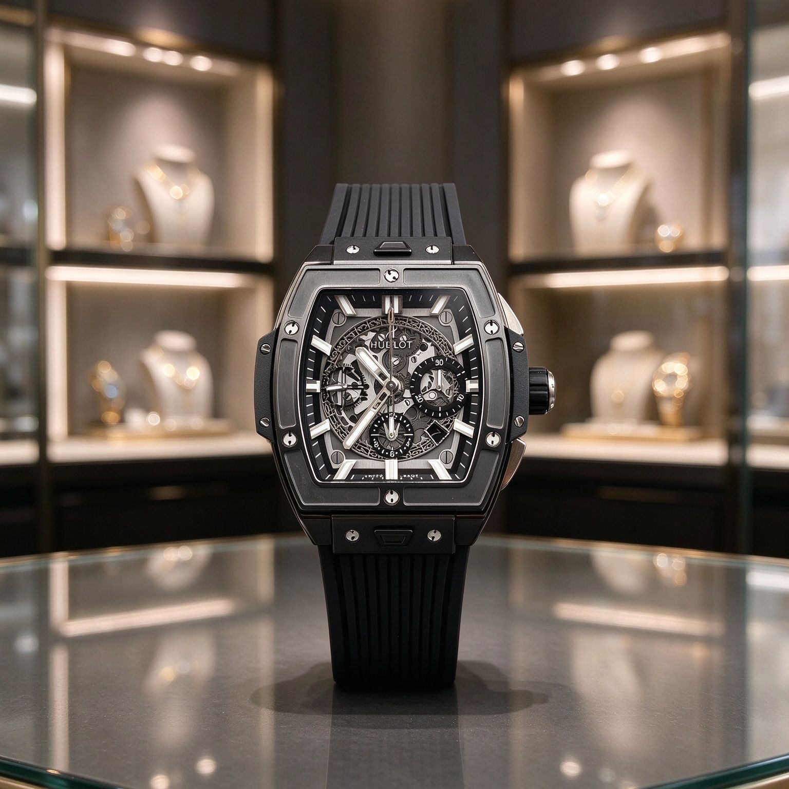 Hublot Keg Shape Soul Big Bang, Black Ceramic, Skeleton Chronograph, Rubber Strap