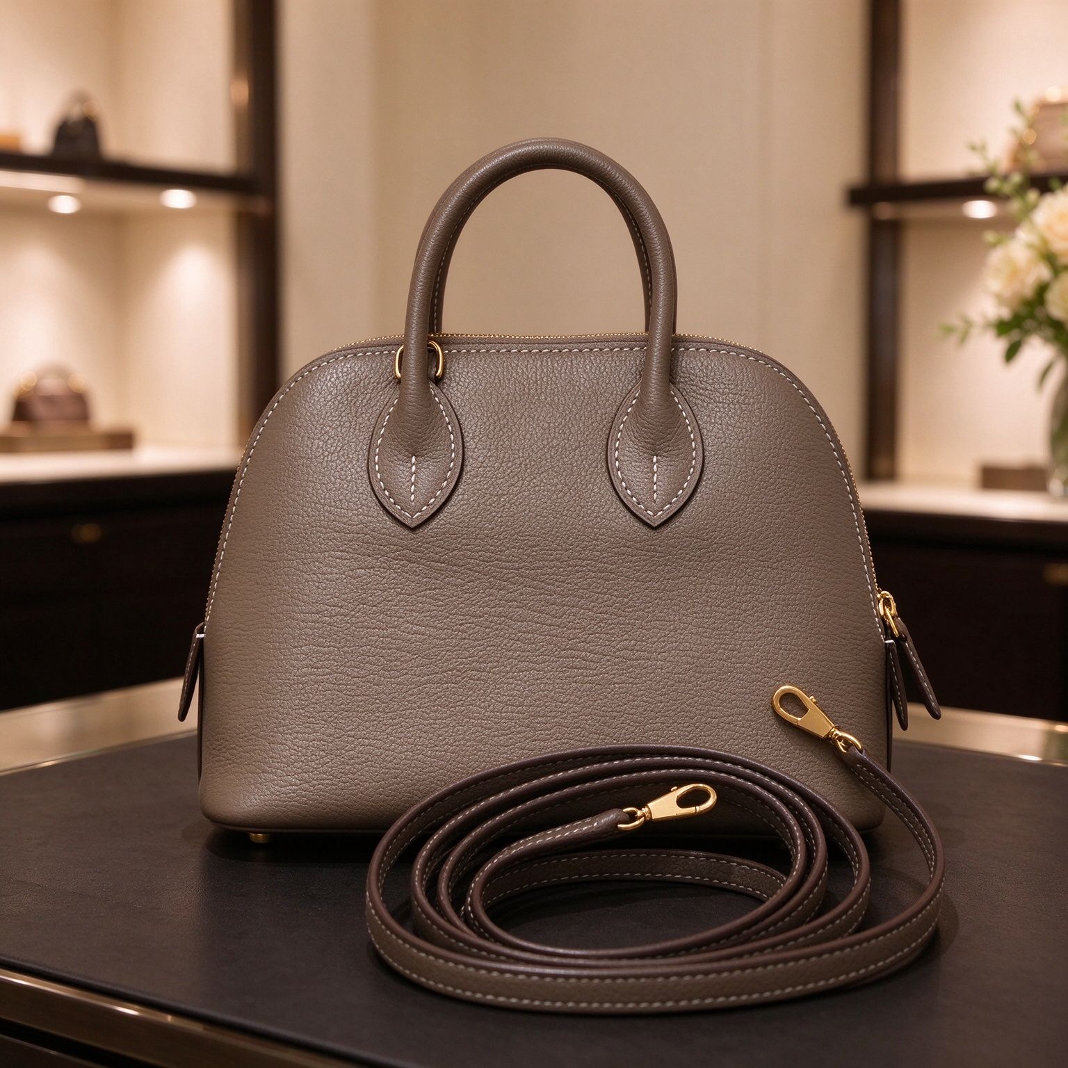 Hermès Title: กระเป๋าถือลายลิ้นจี่กระเป๋าสะพายข้างกระเป๋าผู้หญิงหรูหราเบาๆ
